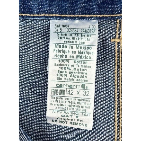 New Carhartt Mens Flame Resistant Signature Denim Dungaree FRB13 DNM 42 x 33 - Picture 13 of 16